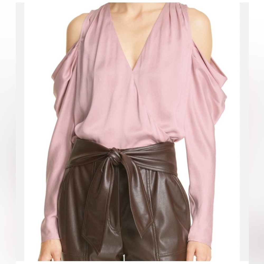JONATHAN SIMKHAI Remington cold shoulder lilac v neck blouse LARGE NWT